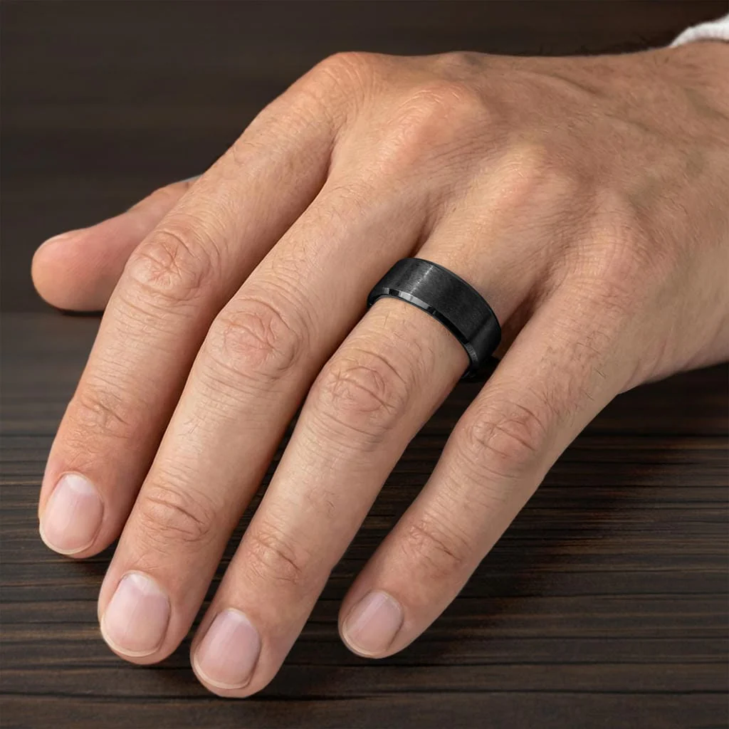 10MM Tungsten Carbide Ring - Satin Center and Bevel Edge - Image 2