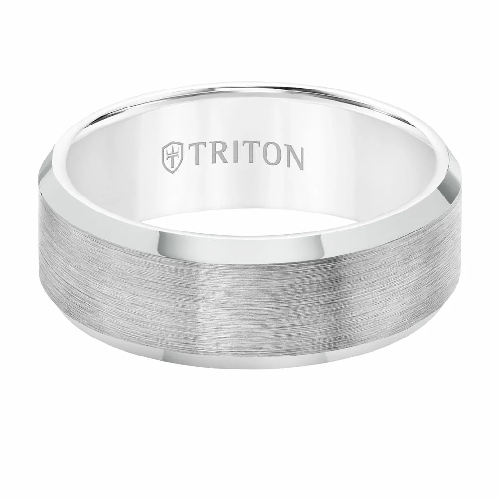 10MM Tungsten Carbide Ring - Satin Center and Bevel Edge - Image 3