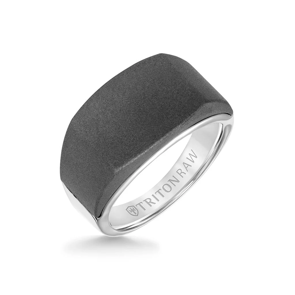 12MM Tungsten Raw Silver Signet Ring - Image 2