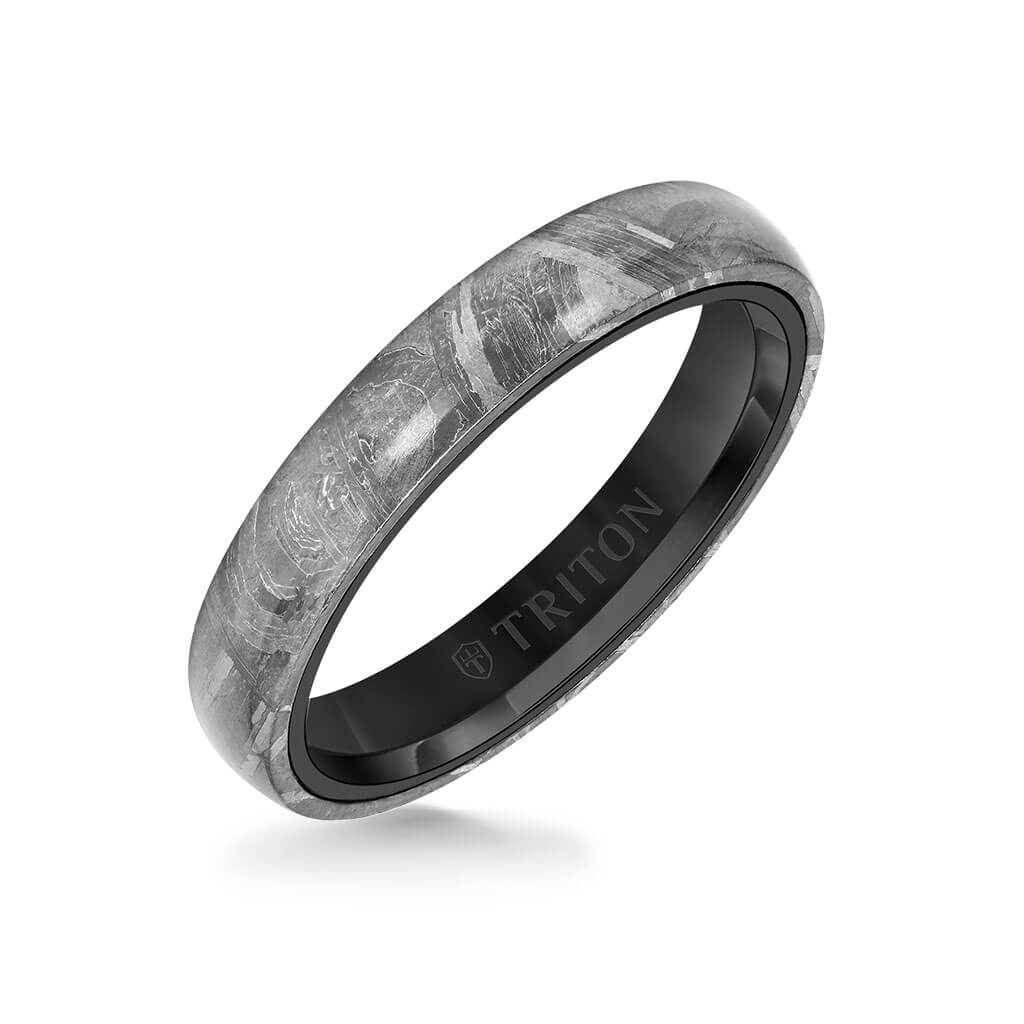 4MM Black Tungsten Carbide Ring - Meteorite Low Dome with Flat Edge - Image 3