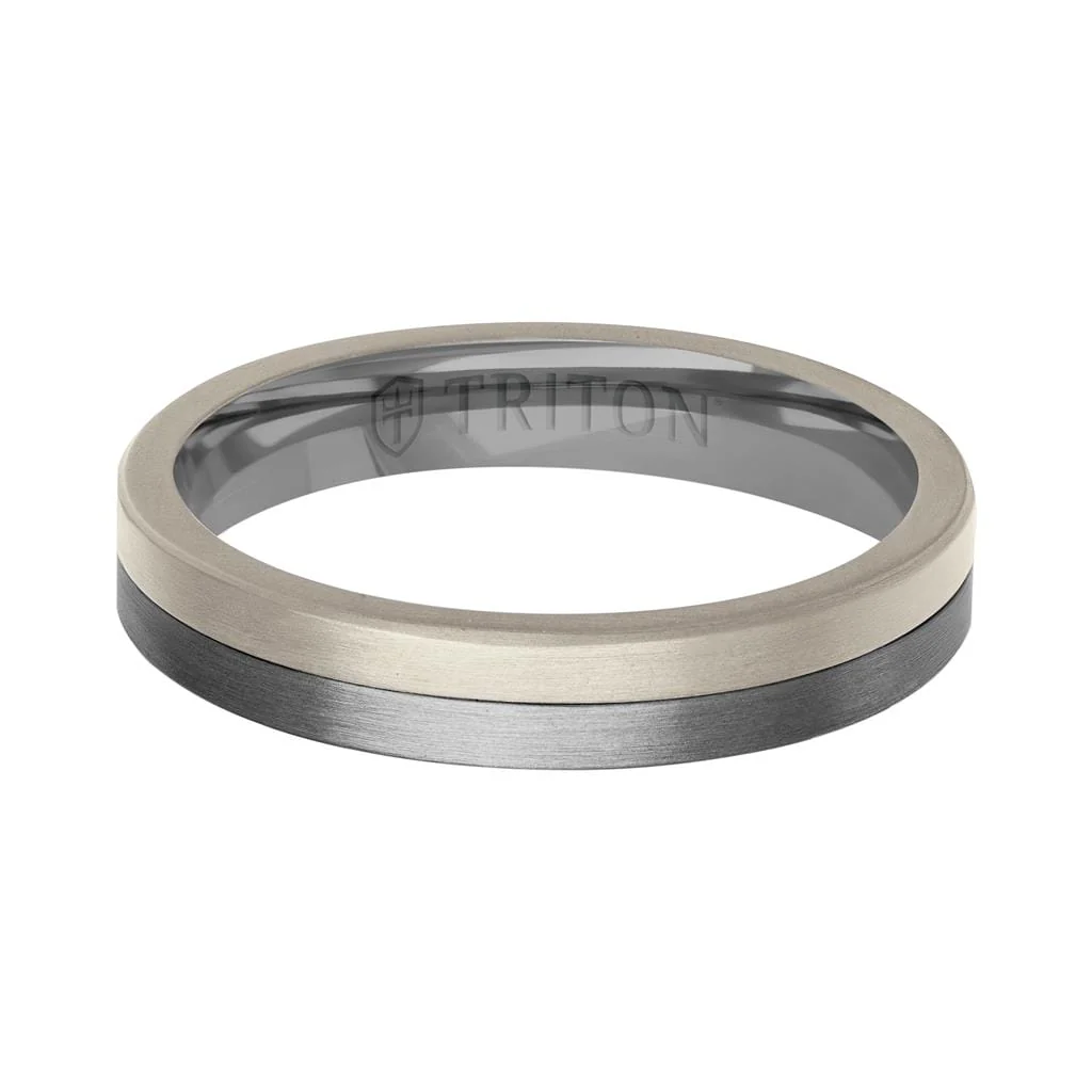 4MM Brushed Tantalum Ring and 14K Gold with Brushed Finish Split Inlay and Flat Edge