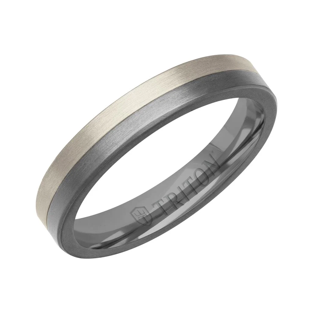 4MM Brushed Tantalum Ring and 14K Gold with Brushed Finish Split Inlay and Flat Edge - Image 2