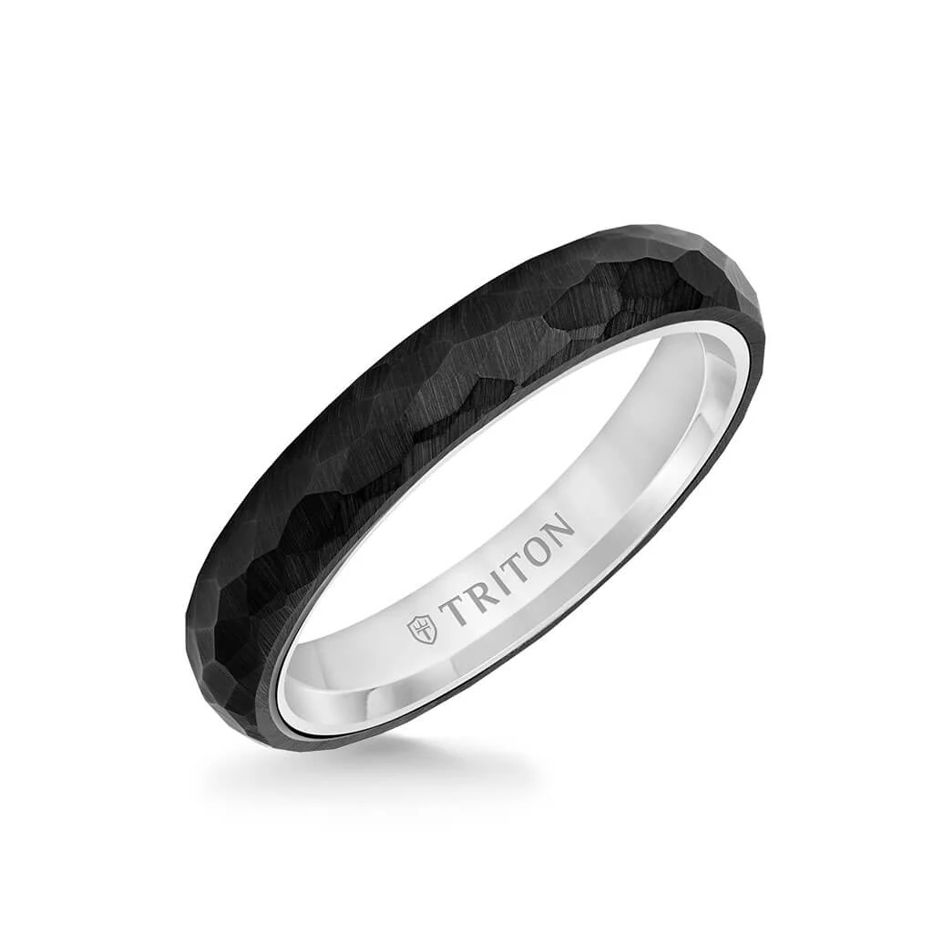 4MM Tungsten Carbide + 14K Gold Ring - Organic Faceted Pattern with 14K Gold Interior - Image 2
