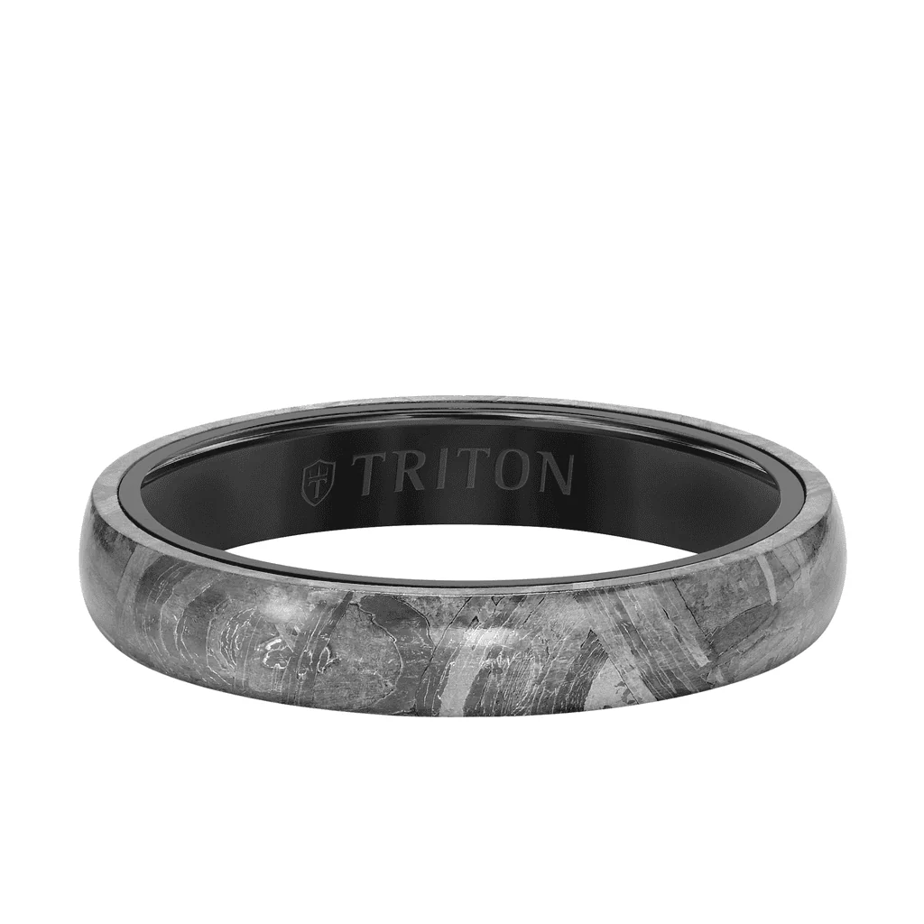 5MM Black Tungsten Carbide Ring - Meteorite Low Dome with Flat Edge