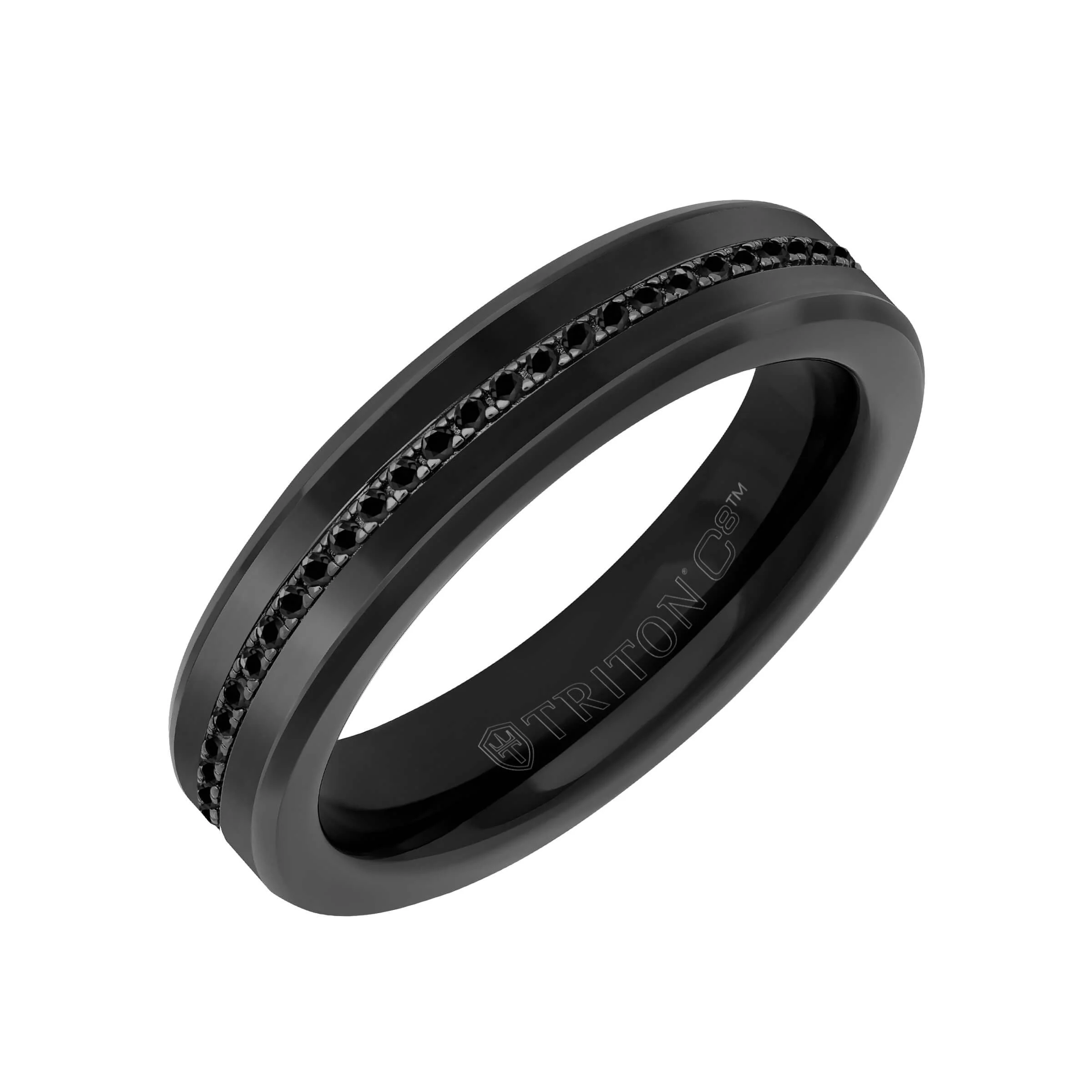 5MM Tungsten Carbide Ring - Ceramic C8 Inlay with Eternity Black Sapphires and Broken Edge - Image 2