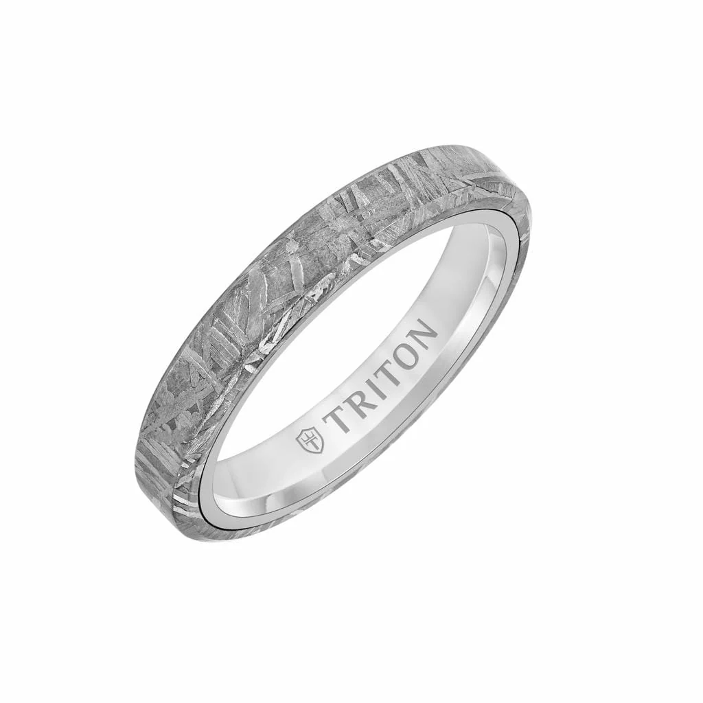 5MM Tungsten Carbide Ring - Meteorite Flat Profile with Bevel Edge - Image 2