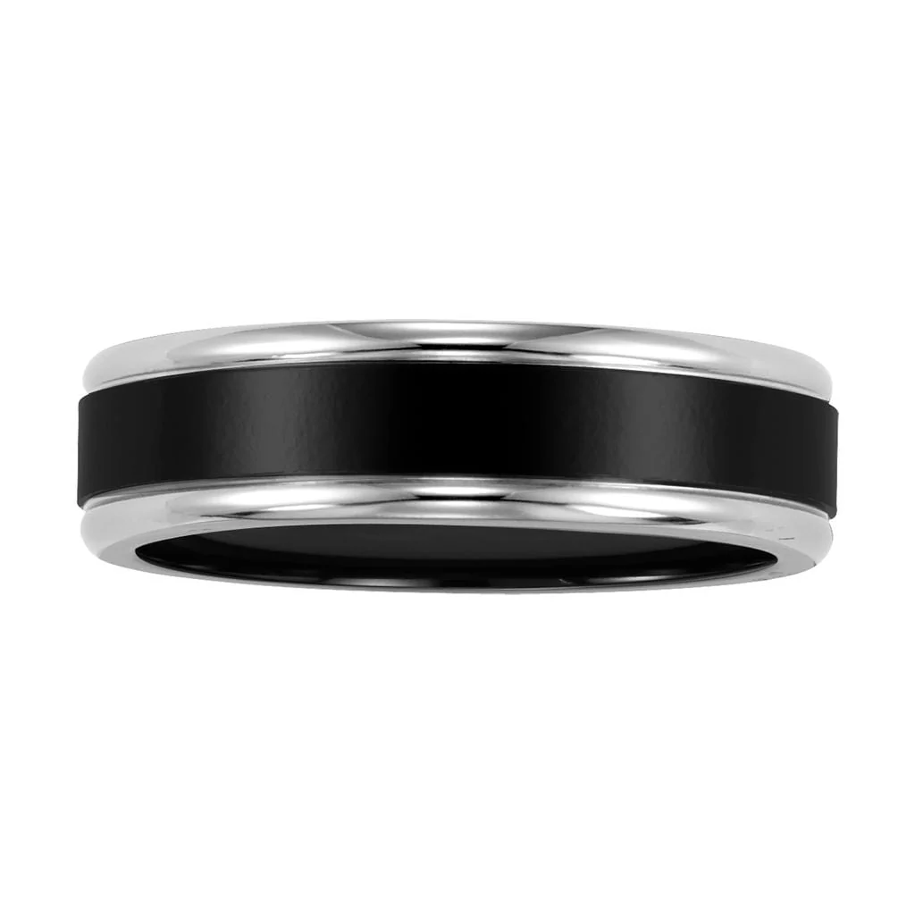 6.5mm Flat Comfort Fit Black Titanium Band with Step edge