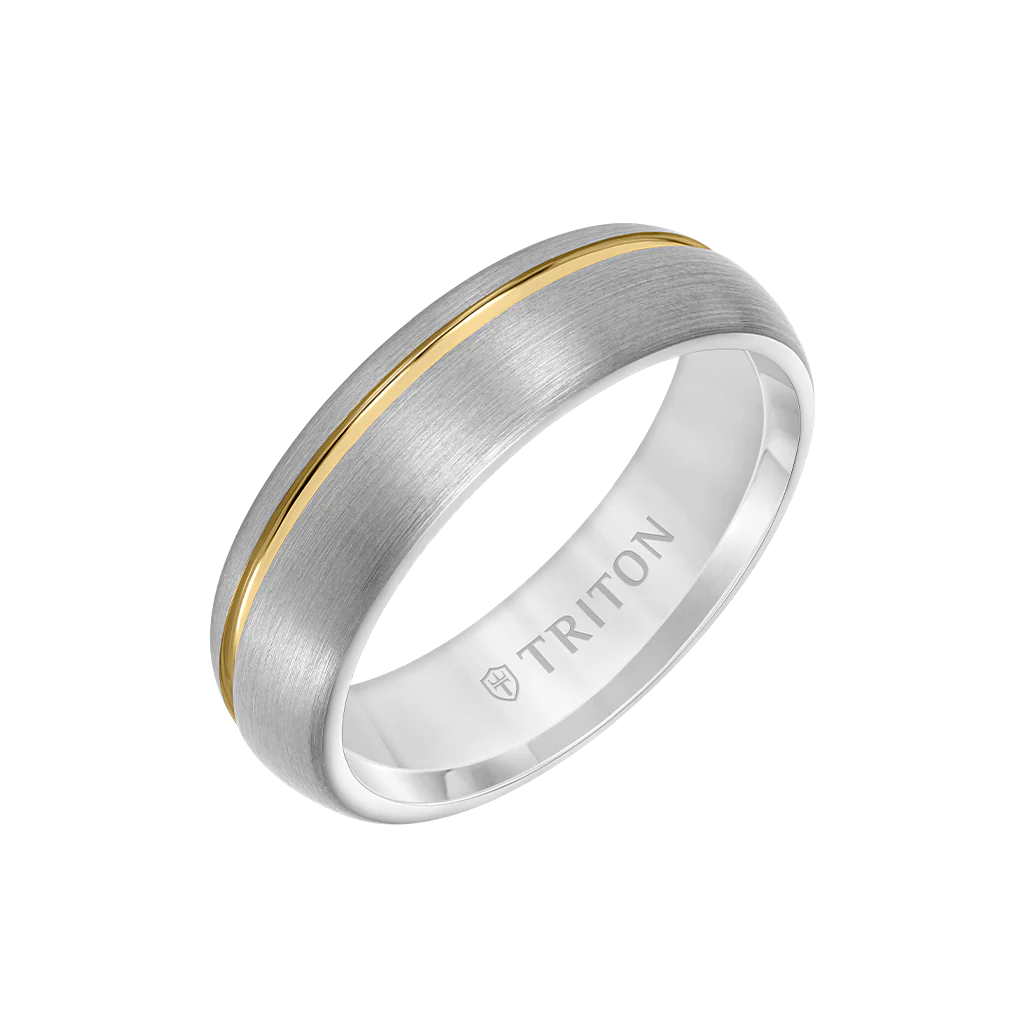 6.5MM Tungsten Carbide Ring with Two-Tone Asymmetrical Design and Brushed Finish - Image 3