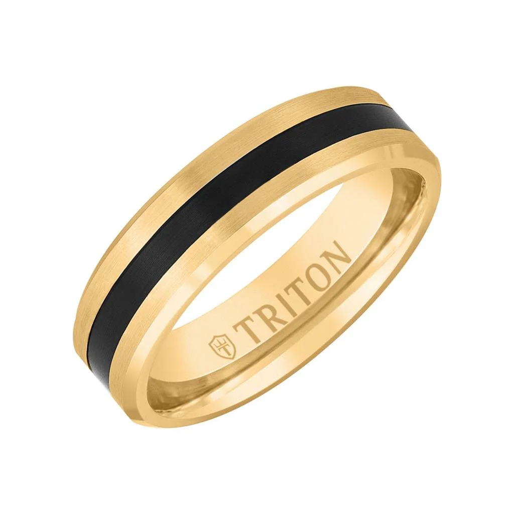 6MM 14K Gold Bevel Ring with Thin Black Titanium Insert - Image 2