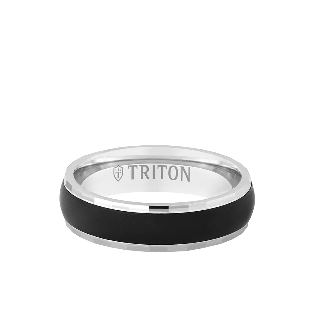 6MM 14k Gold Ring + Black Titanium Inlay with Dome Profile and Faceted Edge