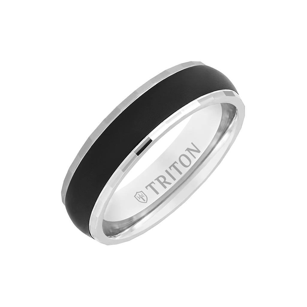 6MM 14k Gold Ring + Black Titanium Inlay with Dome Profile and Faceted Edge - Image 2