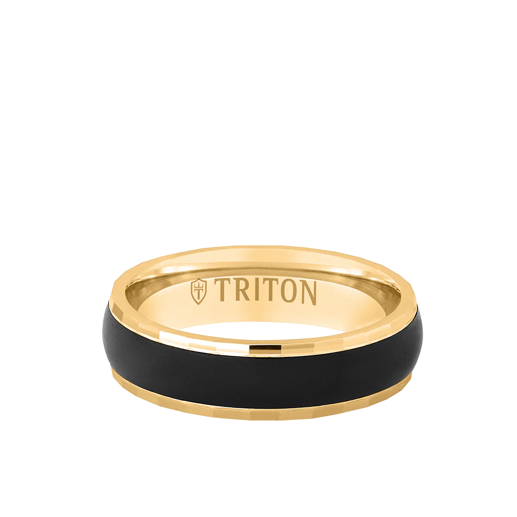 6MM 14k Gold Ring + Black Titanium Inlay with Dome Profile and Faceted Edge - Image 3
