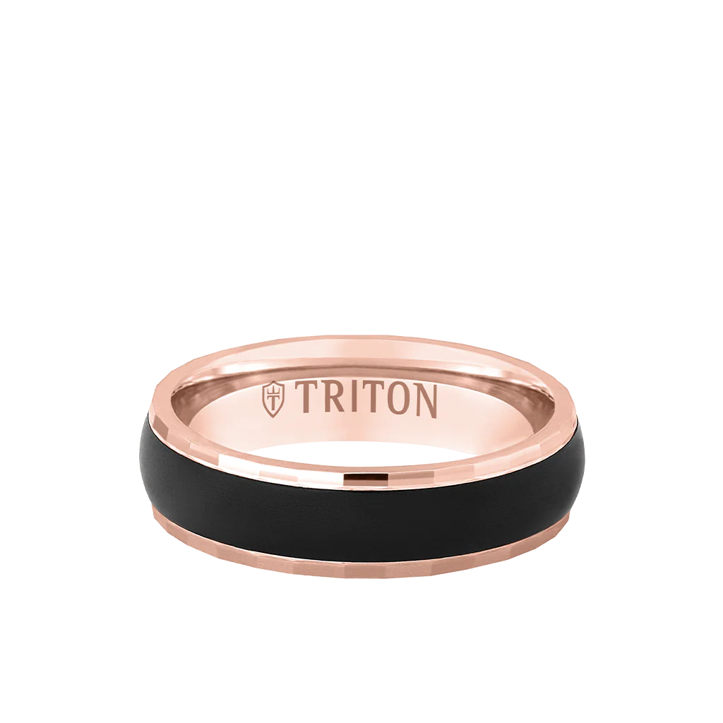6MM 14k Gold Ring + Black Titanium Inlay with Dome Profile and Faceted Edge - Image 4