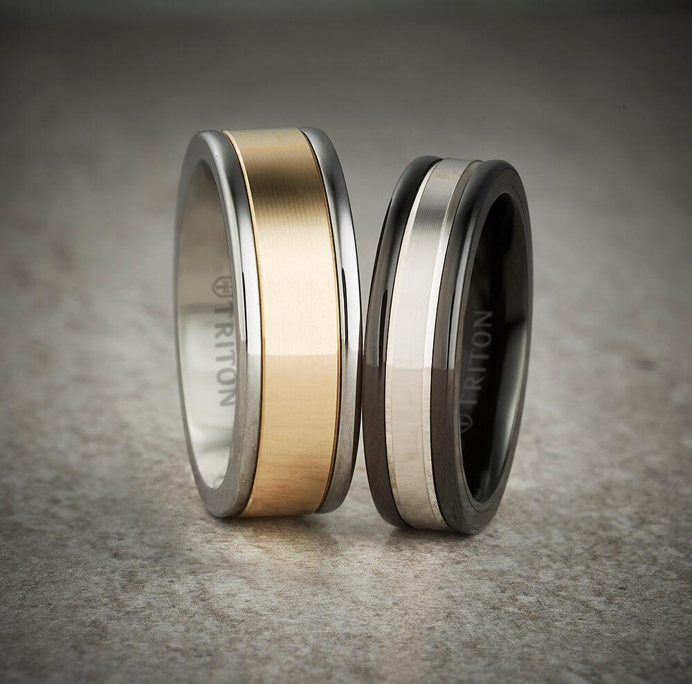 6MM Black Tungsten Carbide Ring - Linear 14K White Gold Insert with Round Edge - Image 3