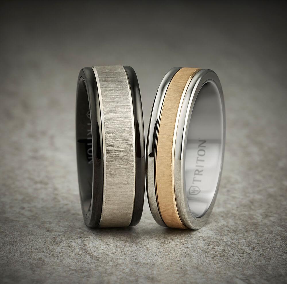 6MM Black Tungsten Carbide Ring - Vertical Satin 14K Yellow Gold Insert with Round Edge - Image 2