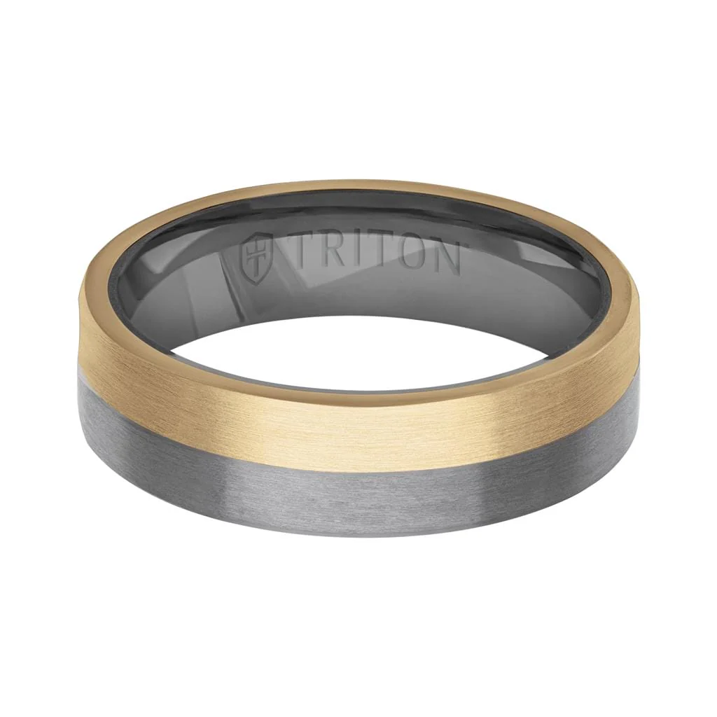 6MM Brushed Tantalum Ring and 14K Gold with Brushed Finish Split Inlay and Flat Edge - Image 3