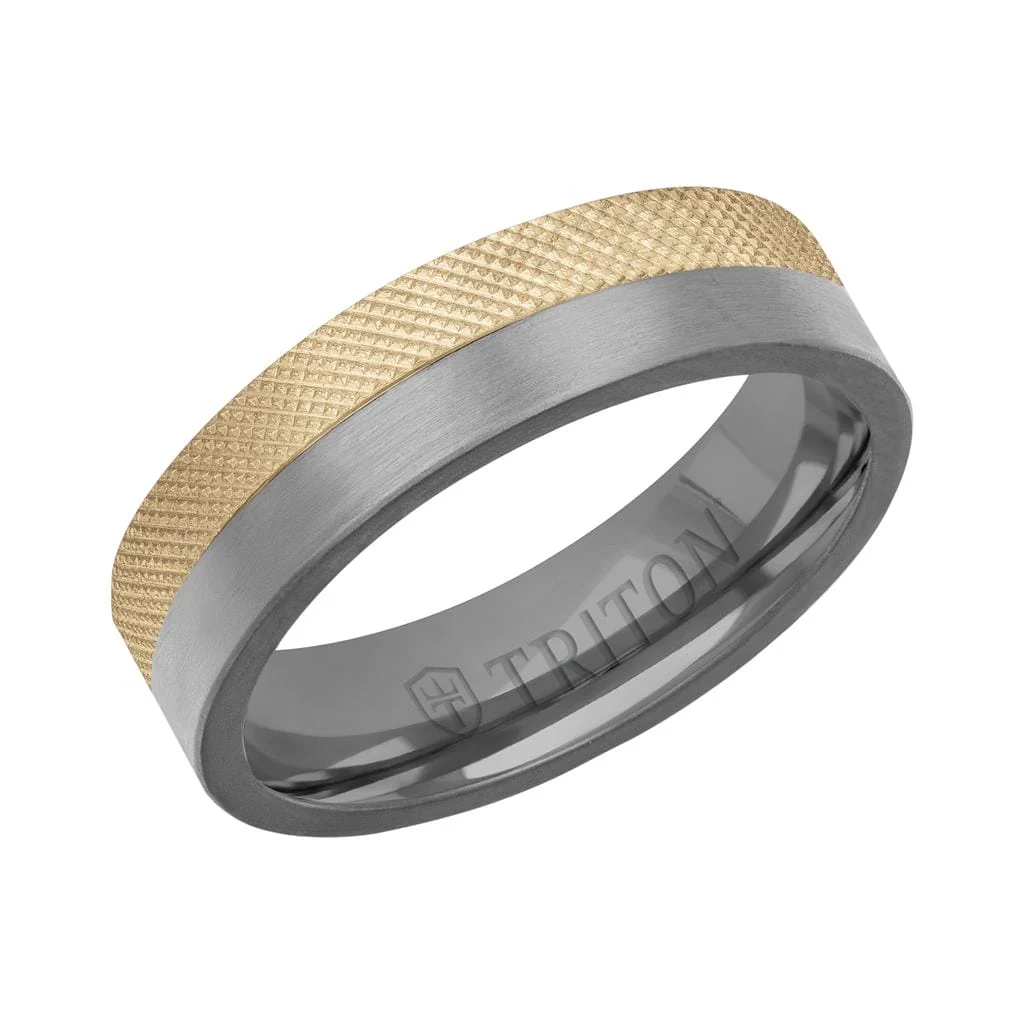 6MM Brushed Tantalum Ring and 14K Gold with Brushed Finish Split Inlay and Flat Edge - Image 4