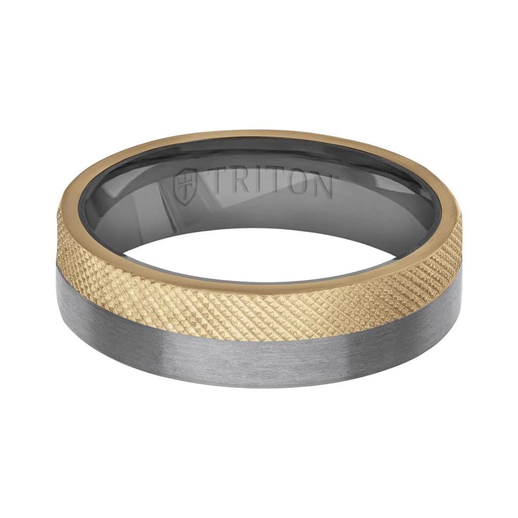 6MM Brushed Tantalum Ring and 14K Gold with Brushed Finish Split Inlay and Flat Edge - Image 5