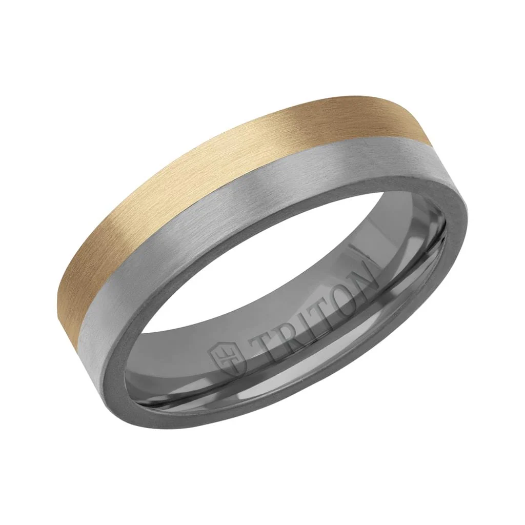6MM Brushed Tantalum Ring and 14K Gold with Brushed Finish Split Inlay and Flat Edge - Image 6