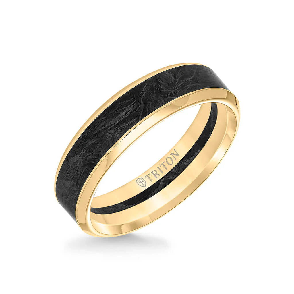 6MM 14K Gold Ring + Forged Carbon - Channel Center & Bevel Edge - Image 2
