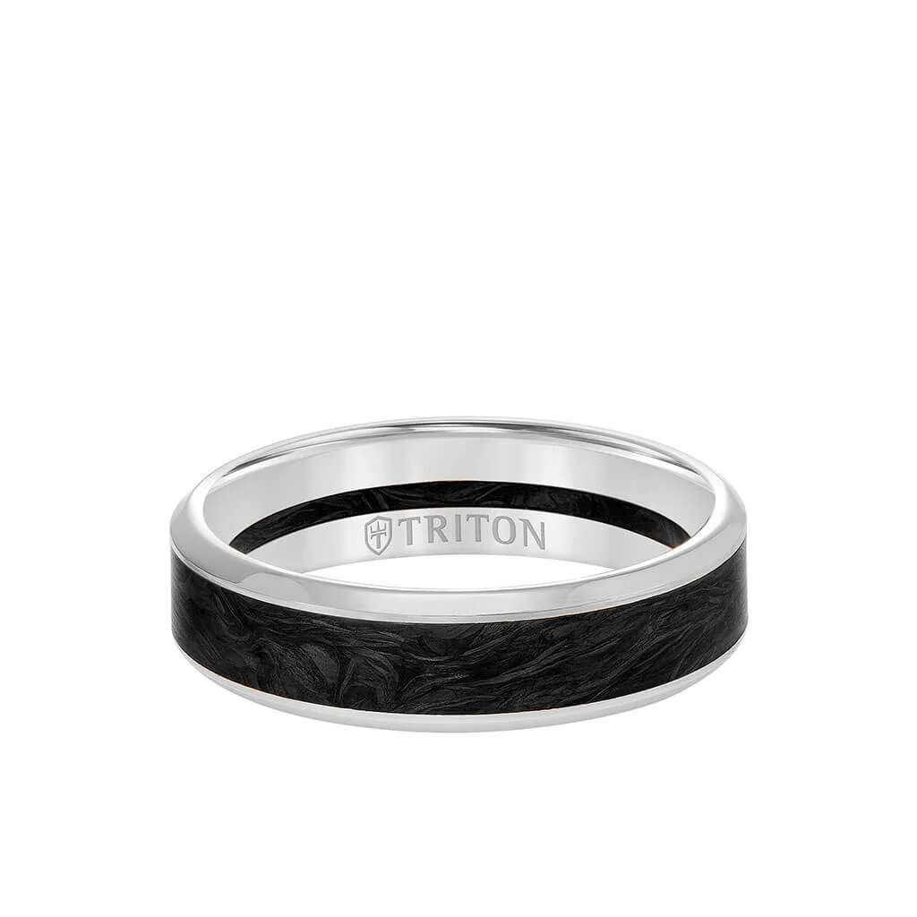6MM 14K Gold Ring + Forged Carbon - Channel Center & Bevel Edge - Image 3