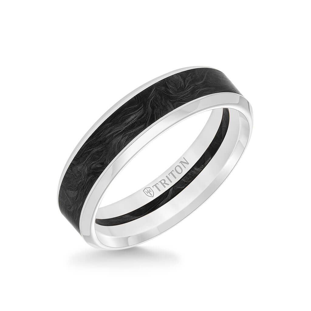 6MM 14K Gold Ring + Forged Carbon - Channel Center & Bevel Edge - Image 4