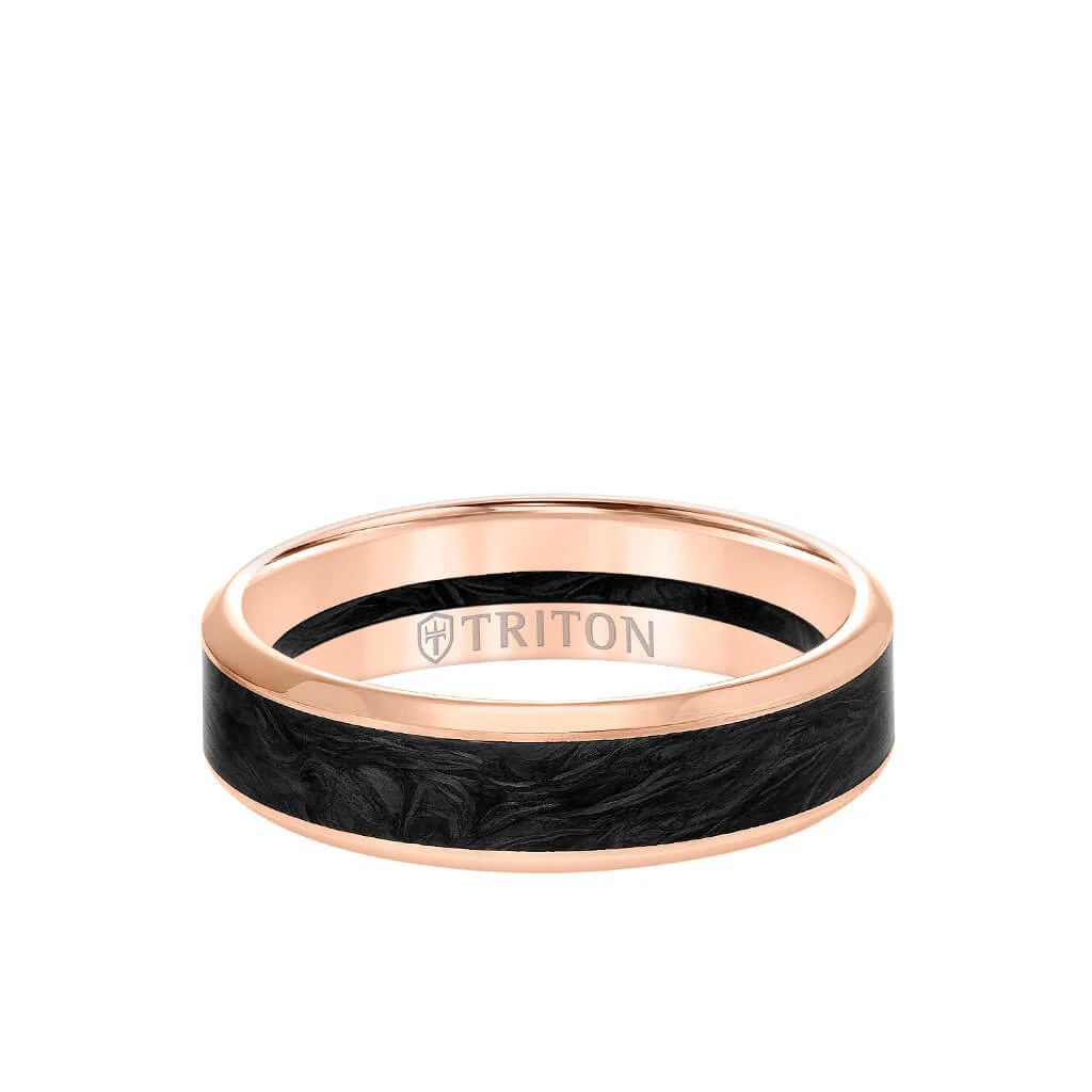 6MM 14K Gold Ring + Forged Carbon - Channel Center & Bevel Edge - Image 5