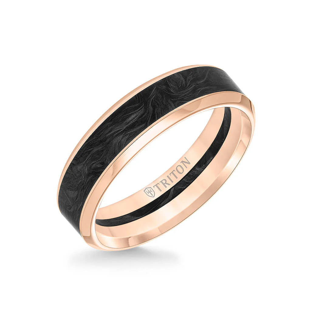 6MM 14K Gold Ring + Forged Carbon - Channel Center & Bevel Edge - Image 6