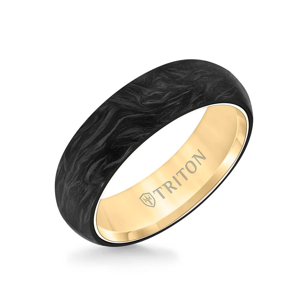 6MM 14K Gold Ring + Forged Carbon - Dome Profile with 14K Gold Interior - Image 3