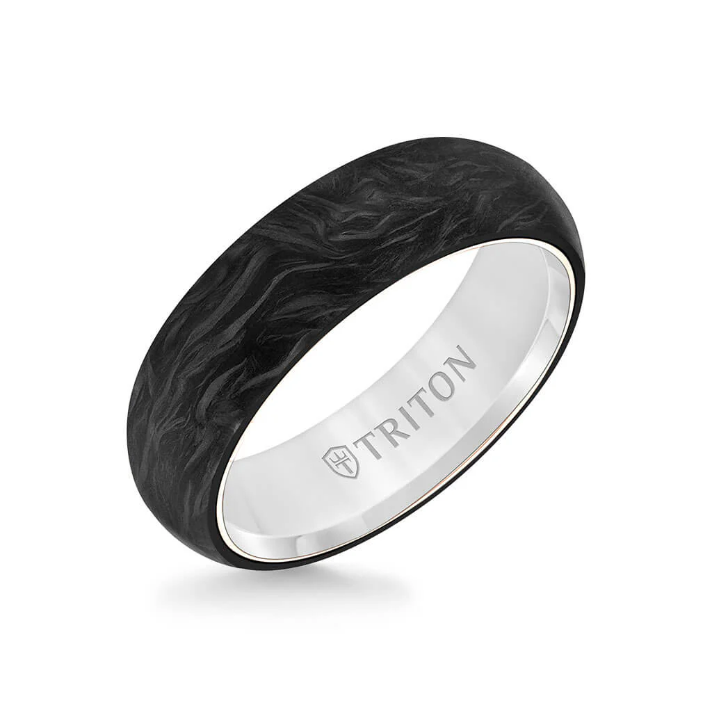 6MM 14K Gold Ring + Forged Carbon - Dome Profile with 14K Gold Interior - Image 5