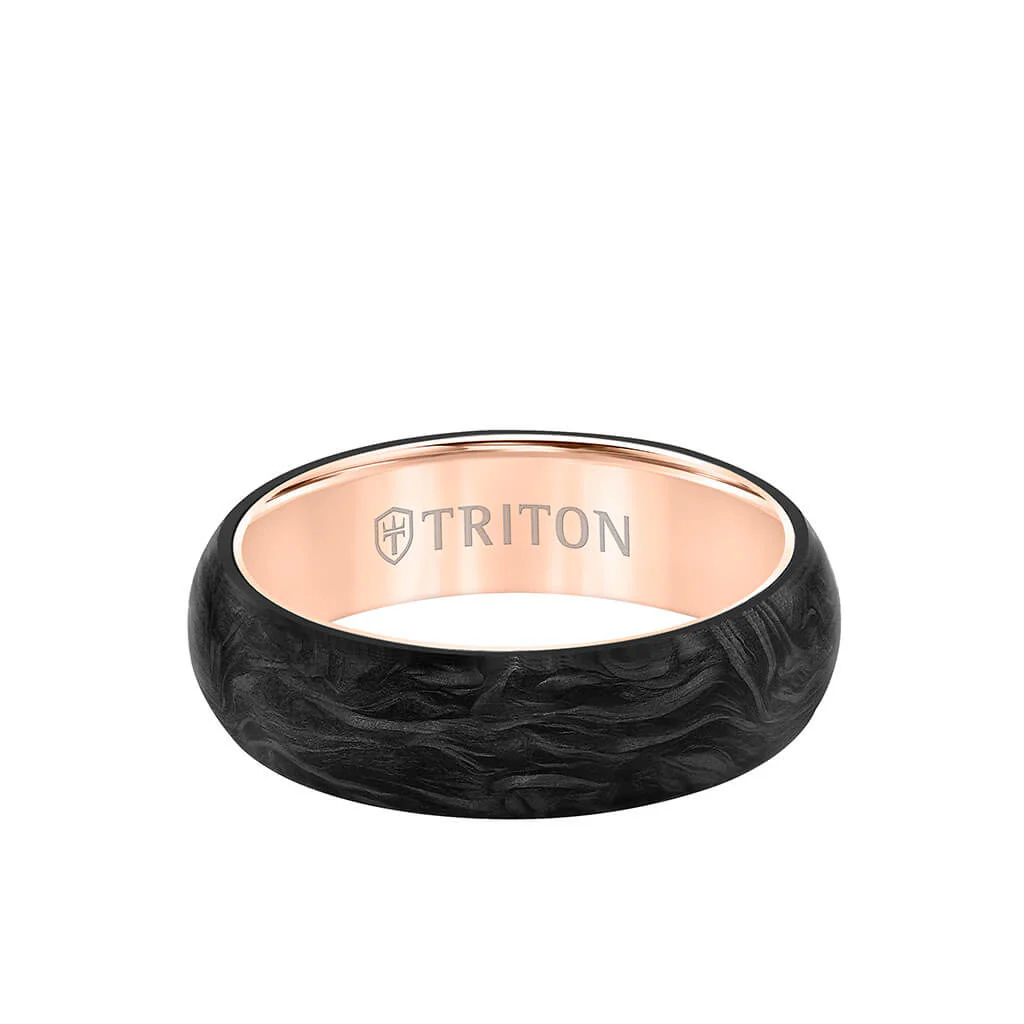 6MM 14K Gold Ring + Forged Carbon - Dome Profile with 14K Gold Interior - Image 6