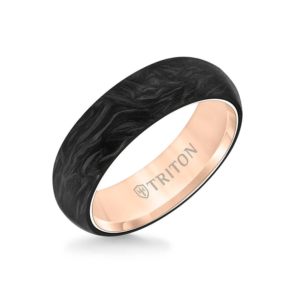 6MM 14K Gold Ring + Forged Carbon - Dome Profile with 14K Gold Interior - Image 7