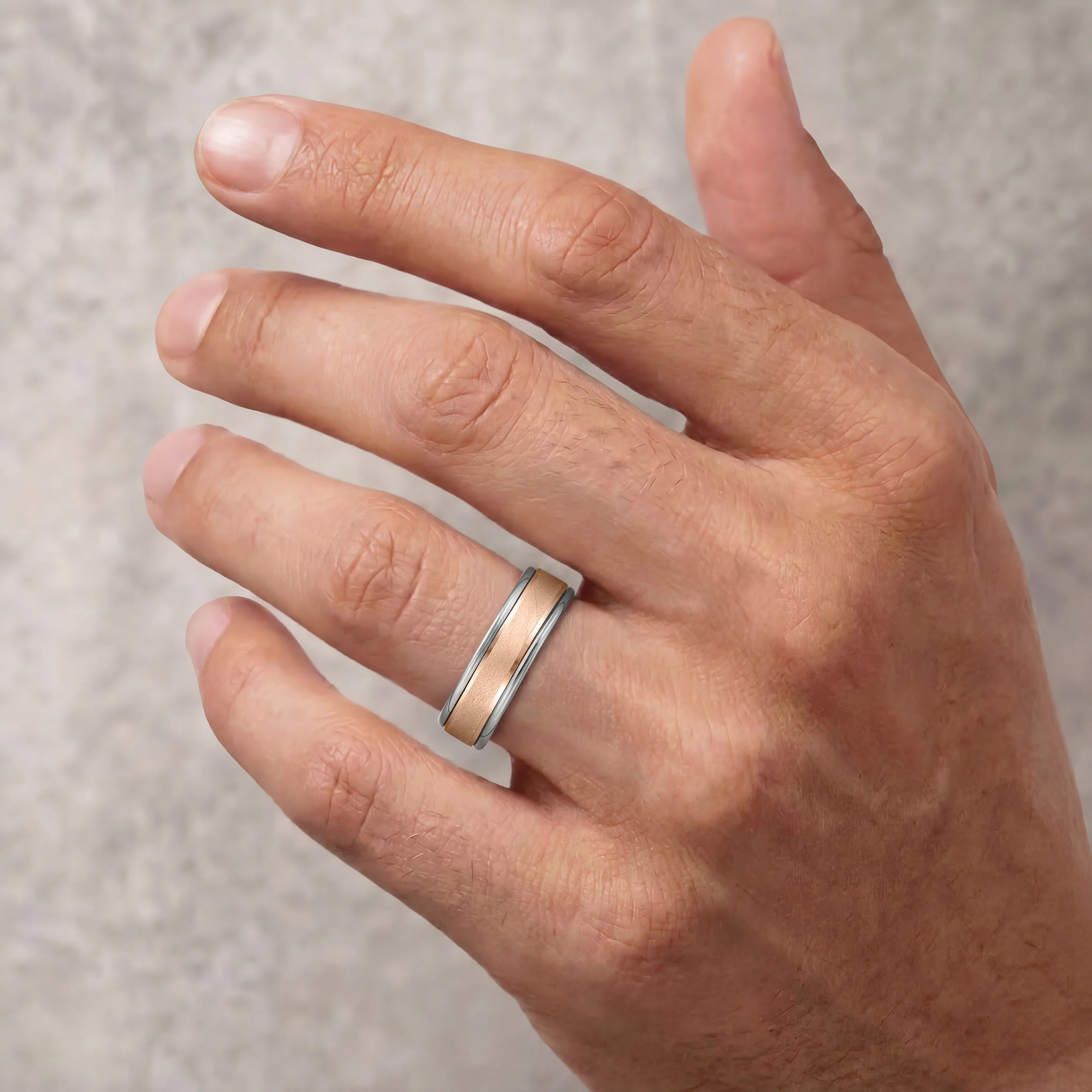 8MM Grey Tungsten Carbide Ring - Crystalline 14K Rose Gold Insert with Round Edge - Image 2