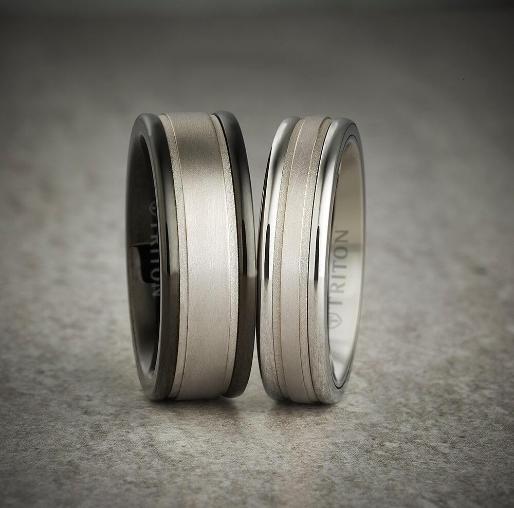 6MM Grey Tungsten Carbide Ring - Step Edge 14K White Gold Insert with Round Edge - Image 3