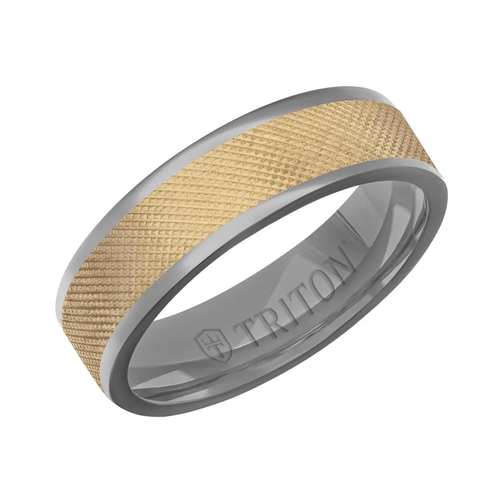 6MM Polished Tantalum Ring - Florentine14K Gold Center Inlay with Round Polished Edge - Image 4