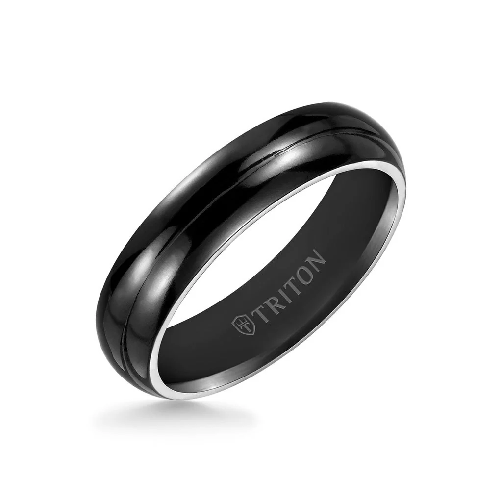 6MM Titanium Ring - Domed Black Satin Center and Bevel Edge - Image 3