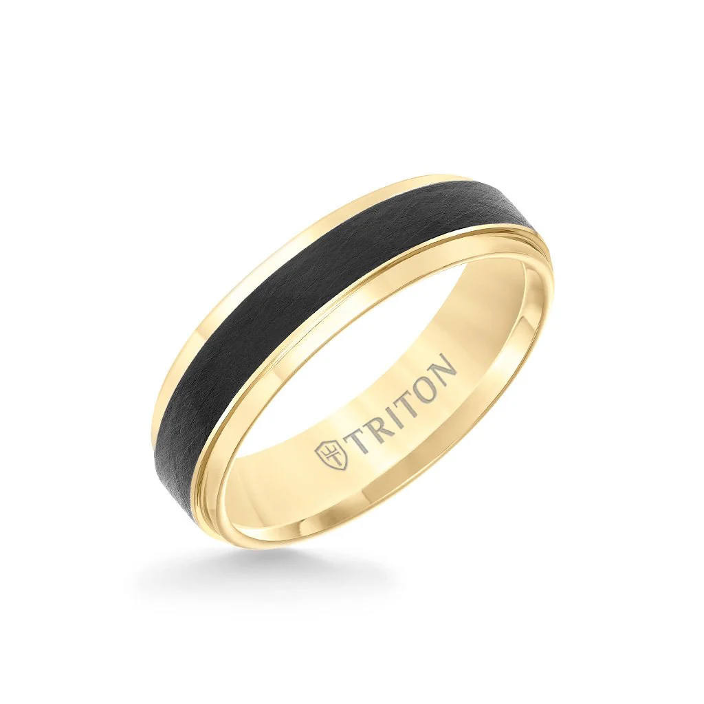 6MM Tungsten Carbide Ring - Black Crystalline Center and Bevel Edge - Image 3