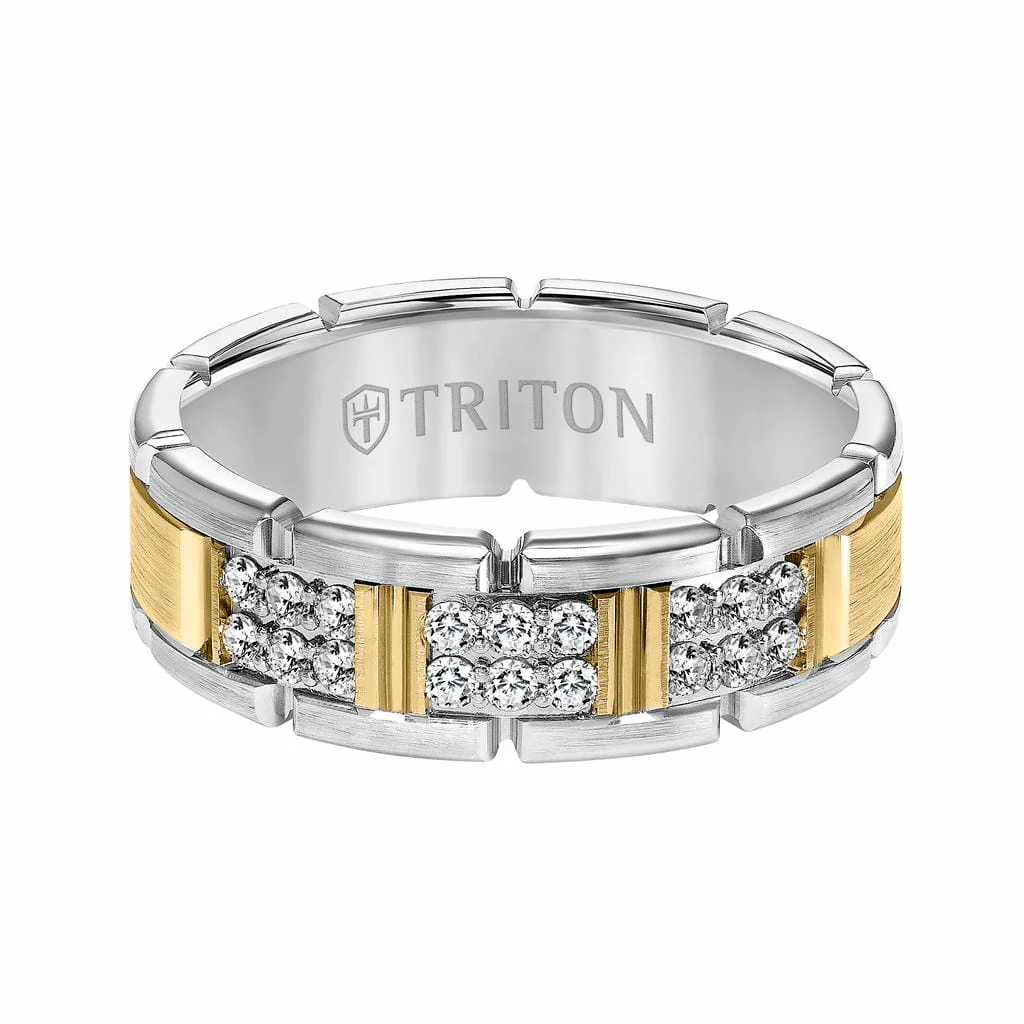 7MM 14K Gold Double Row Diamond Ring - T-Link Design - Image 10