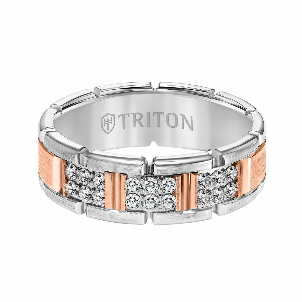 7MM 14K Gold Double Row Diamond Ring - T-Link Design - Image 3