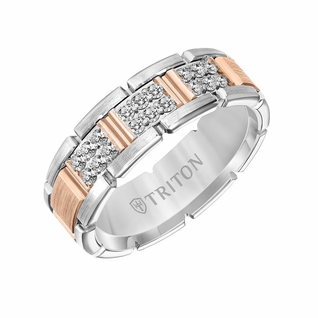 7MM 14K Gold Double Row Diamond Ring - T-Link Design - Image 4