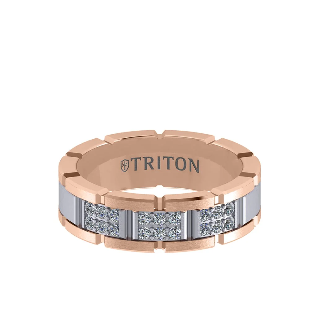 7MM 14K Gold Double Row Diamond Ring - T-Link Design - Image 5