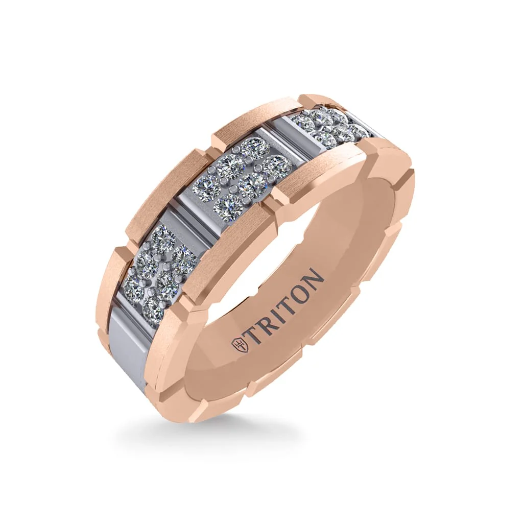 7MM 14K Gold Double Row Diamond Ring - T-Link Design - Image 6