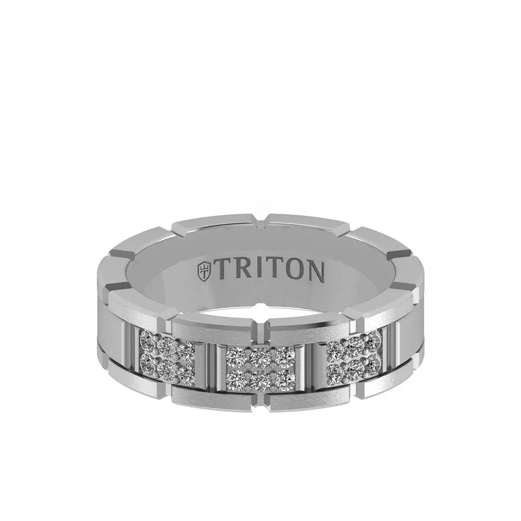 7MM 14K Gold Double Row Diamond Ring - T-Link Design - Image 7