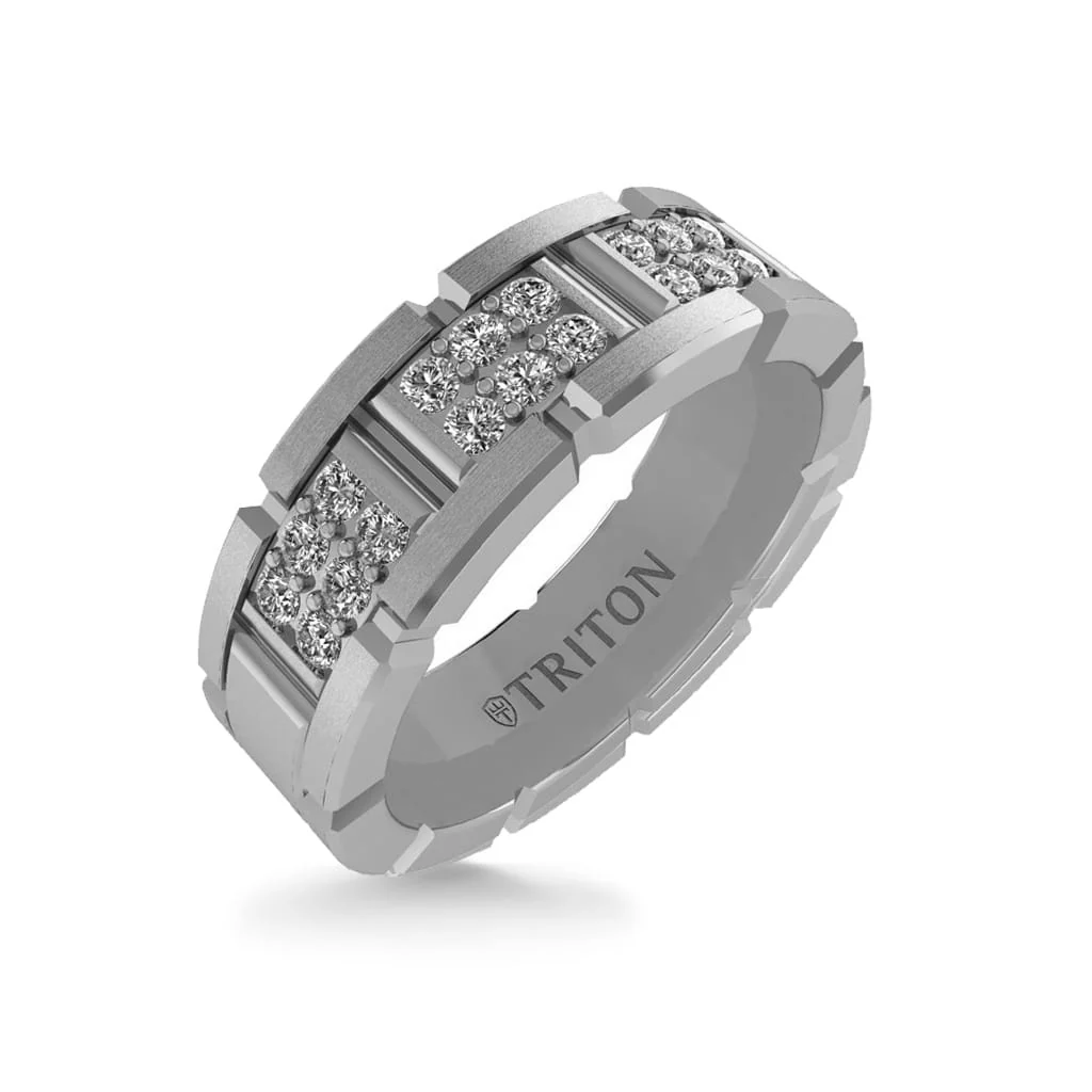 7MM 14K Gold Double Row Diamond Ring - T-Link Design - Image 8