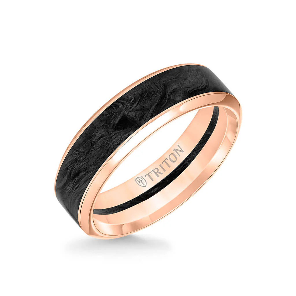 7MM 14K Gold Ring + Forged Carbon - Channel Center & Bevel Edge - Image 4