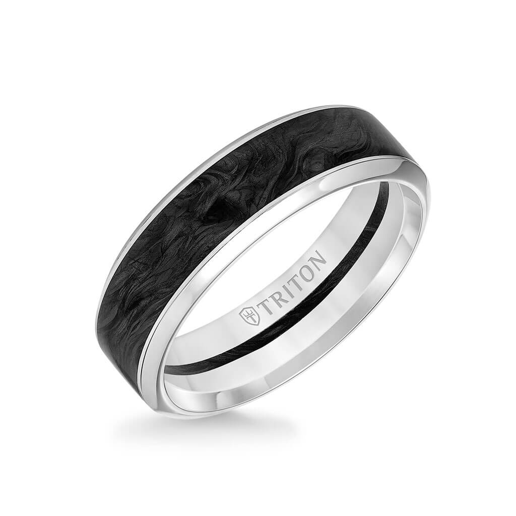 7MM 14K Gold Ring + Forged Carbon - Channel Center & Bevel Edge - Image 6