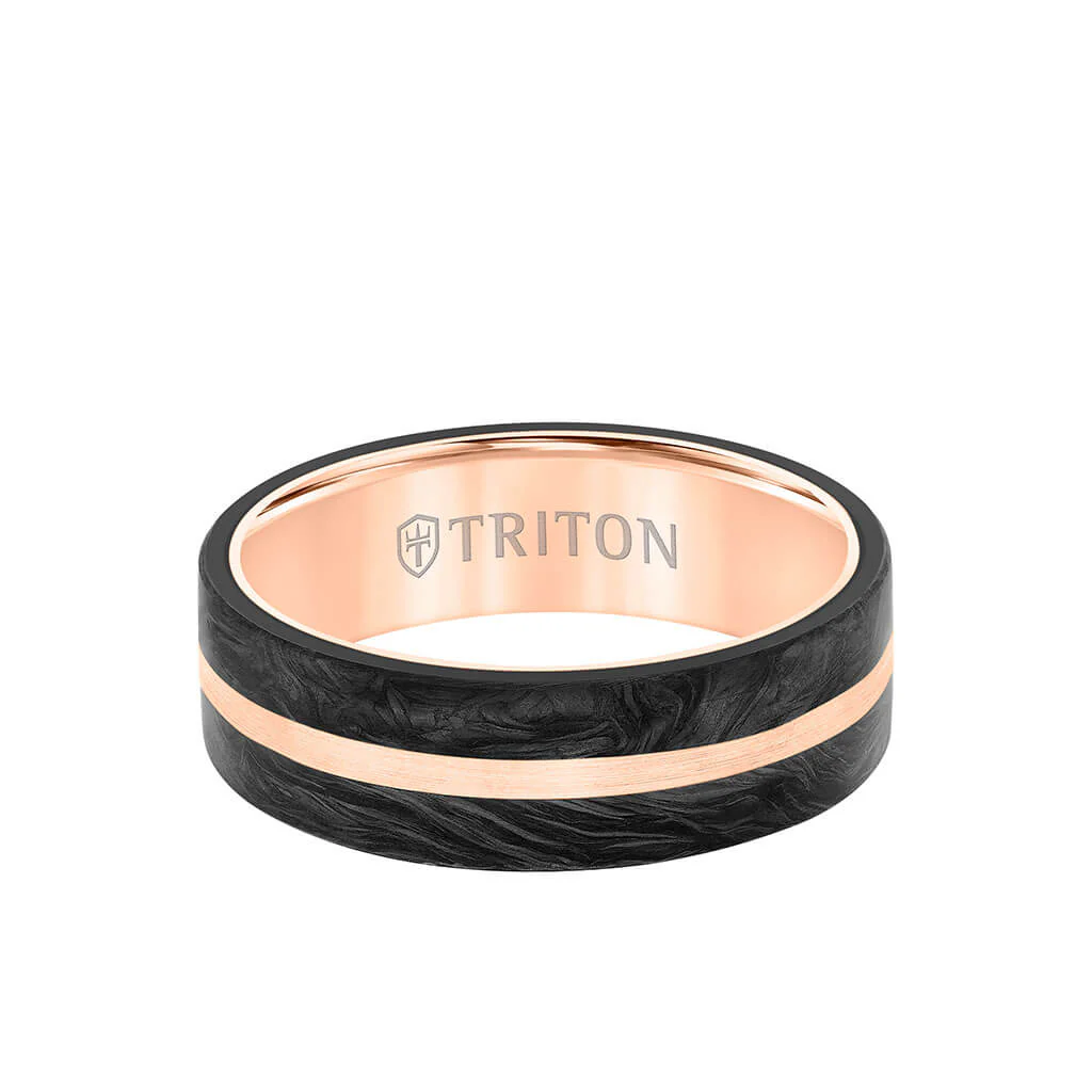 7MM 14K Gold Ring + Forged Carbon - Flat Profile and Center Channel - Image 4