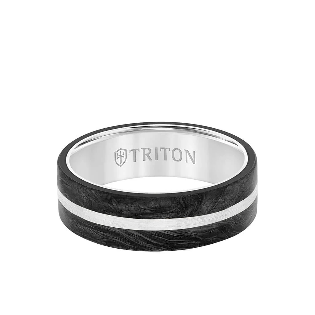 7MM 14K Gold Ring + Forged Carbon - Flat Profile and Center Channel - Image 6