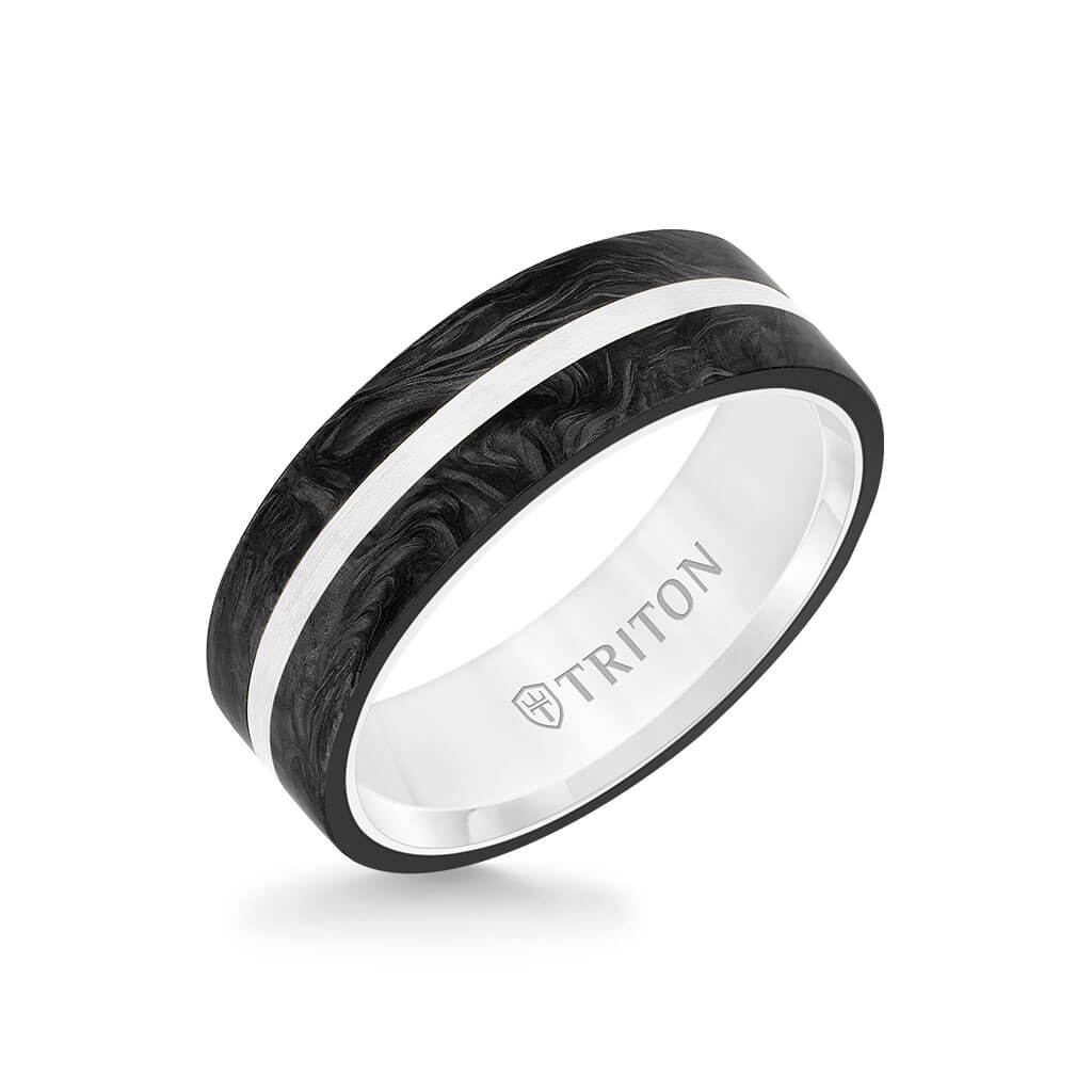7MM 14K Gold Ring + Forged Carbon - Flat Profile and Center Channel - Image 7