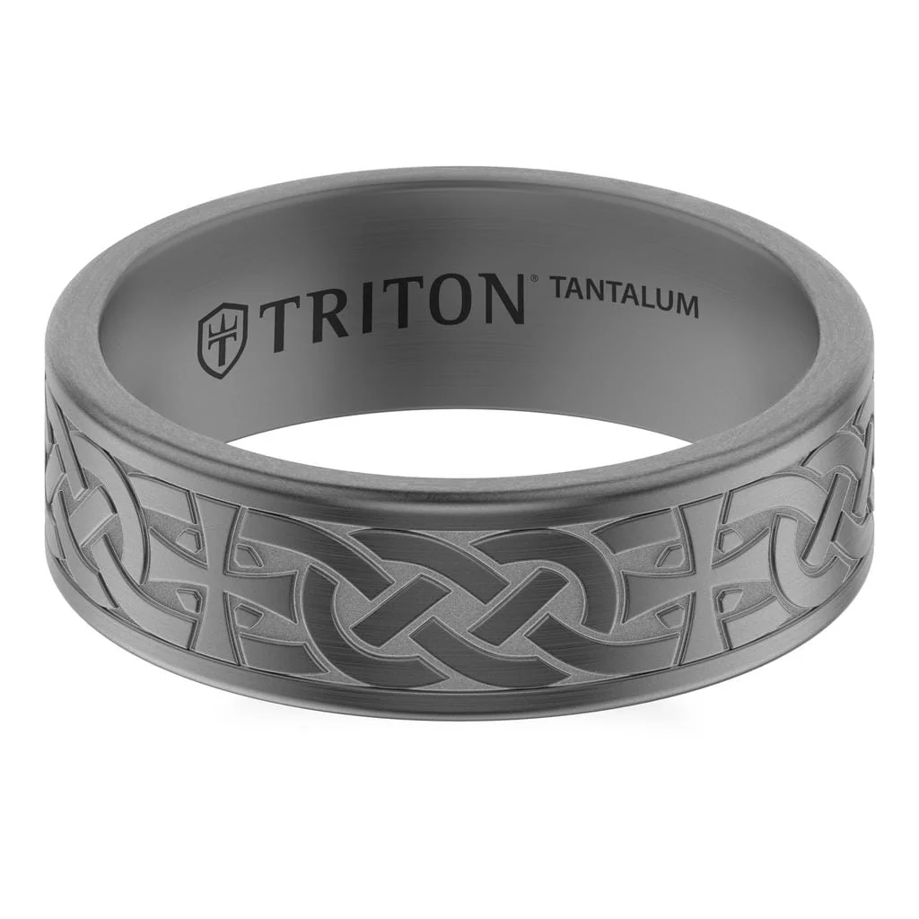 7MM Tantalum Ring with Laser Carved Celtic Design and Flat Edge Profile